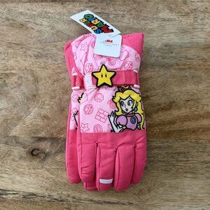 New: L/XL Girls Princess Peach Super Mario Ski Gloves